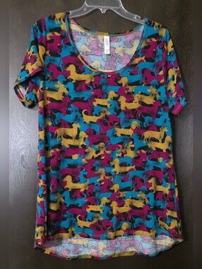 LuLaRoe Dachshund Simply Comfortable Short Sleeve Tee Hi-Lo Women's Size L
